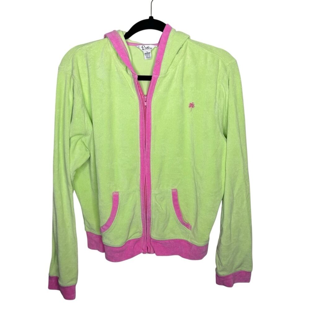 LILLY PULITZER / vtg y2k lime neon green pink terry cloth full zip jacket / XL